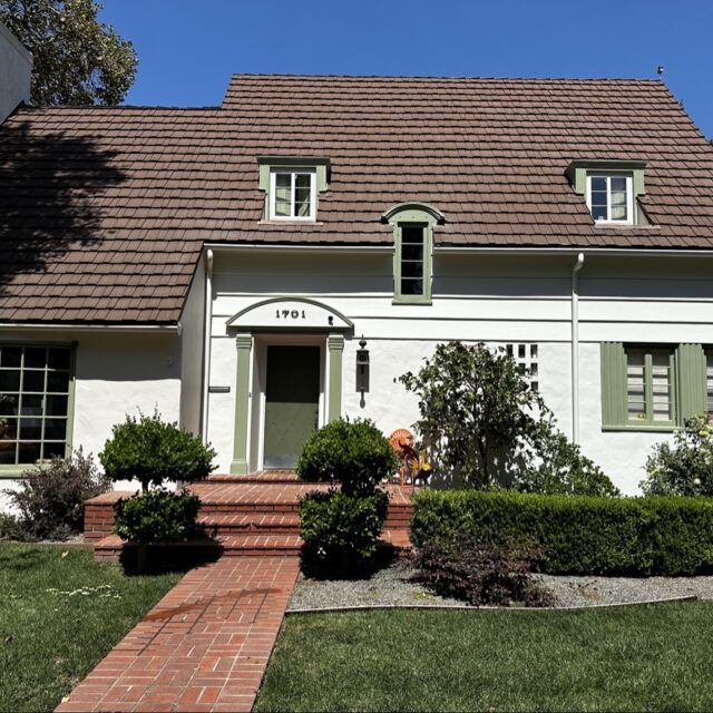 Exterior house painting in Sacramento, CA by Baldwin Custom Painting — brick ranch home with brown shingle roof